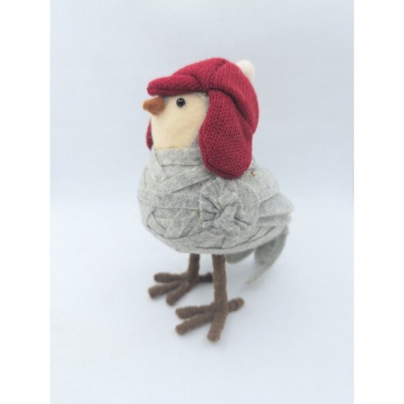 Target Gray Bird Red White Knit Earflap Beanie Hat Spritz Wondershop Holly  6.8" - Picture 2 of 8